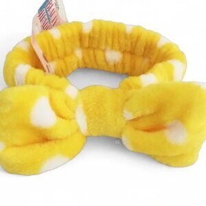 Ultra Soft & Plush Stretch Spa Headband - Butter Yellow & White Polka Dots - NWT